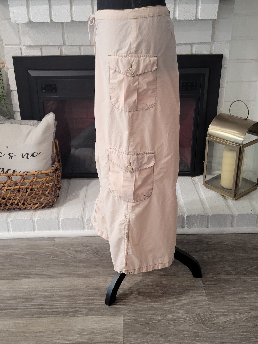 Vintage Y2k Tommy Hilfiger Blush Pink Cargo Low Rise Tie Front Maxi Skirt Size 7 - Picture 5 of 12